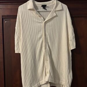 H&M mens cream sweater knit polo XL